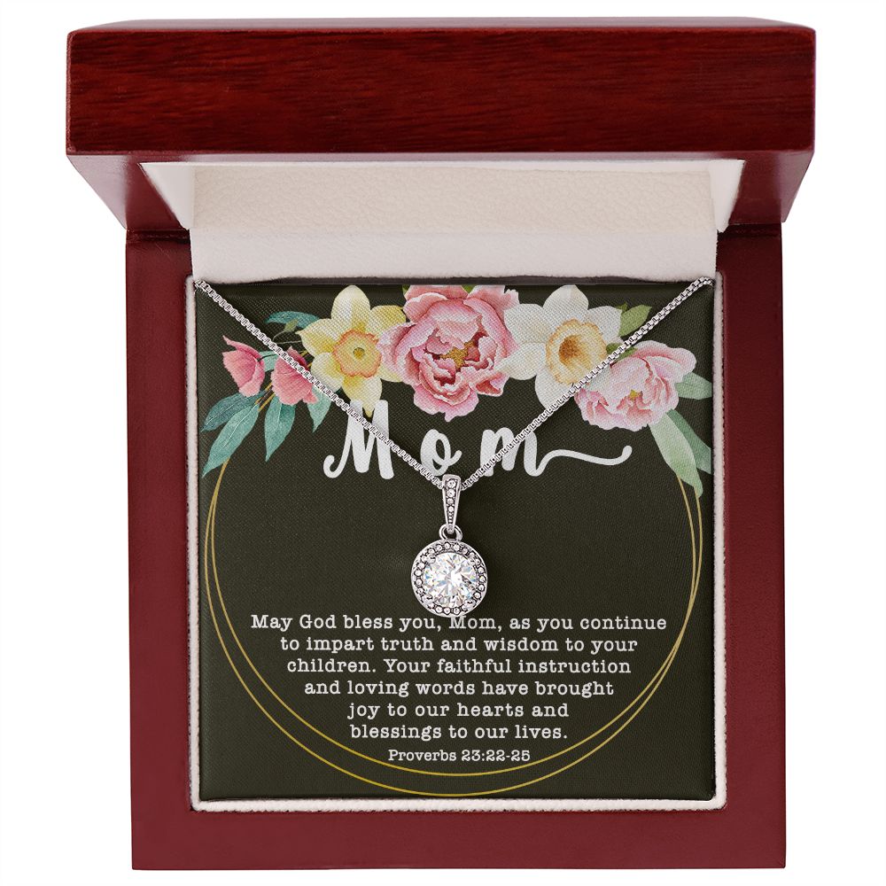 Eternal Hope CZ Crystal 14K White Gold Finish Necklace ~Proverbs 23:22-25~