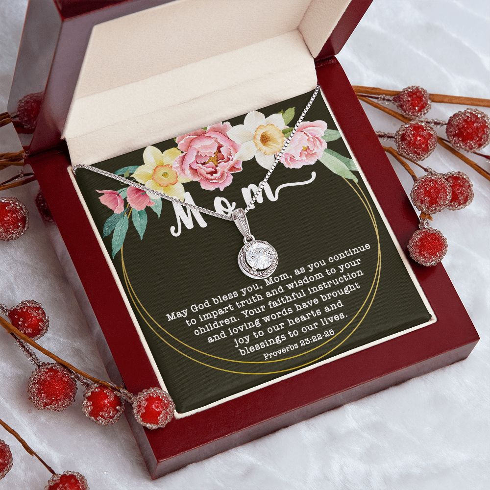 Eternal Hope CZ Crystal 14K White Gold Finish Necklace ~Proverbs 23:22-25~