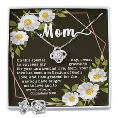 Love Knot CZ Crystal 14K White Gold Finish Necklace & Earring ~Colossians 3:20~