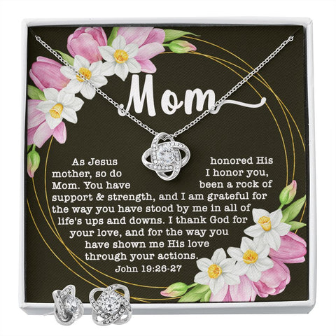 Love Knot CZ Crystal 14K White Gold Finish Necklace & Earring ~John 19:26-27~