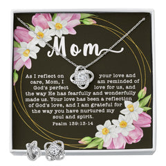 Love Knot CZ Crystal 14K White Gold Finish Necklace & Earring ~Psalm 139:13-14~