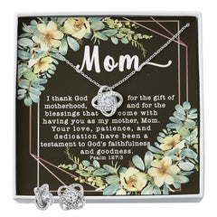 Love Knot CZ Crystal 14K White Gold Finish Necklace & Earring ~Psalm 127:3~