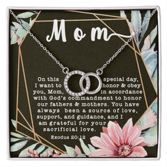 Perfect Pair CZ Crystal 14K White Gold Finish Necklace ~Exodus 20:12~