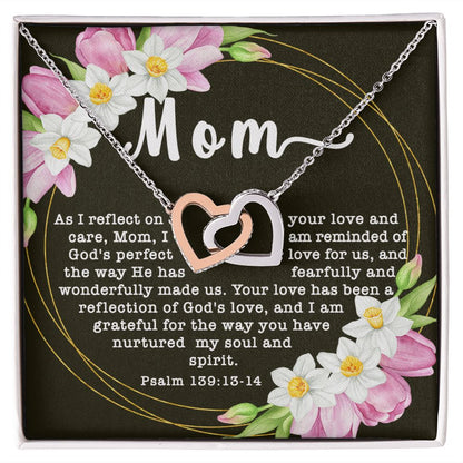 Interlocking Hearts CZ Crystal Rose/18K Gold Finish Necklace ~Psalm 139:13-14~