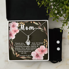 Alluring Beauty CZ Crystal 14K White Gold Finish Necklace & Earring ~Proverbs 31:25-28~