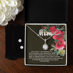 Eternal Hope CZ Crystal 14K White Gold Finish Necklace & Earring ~Proverbs 22:6~