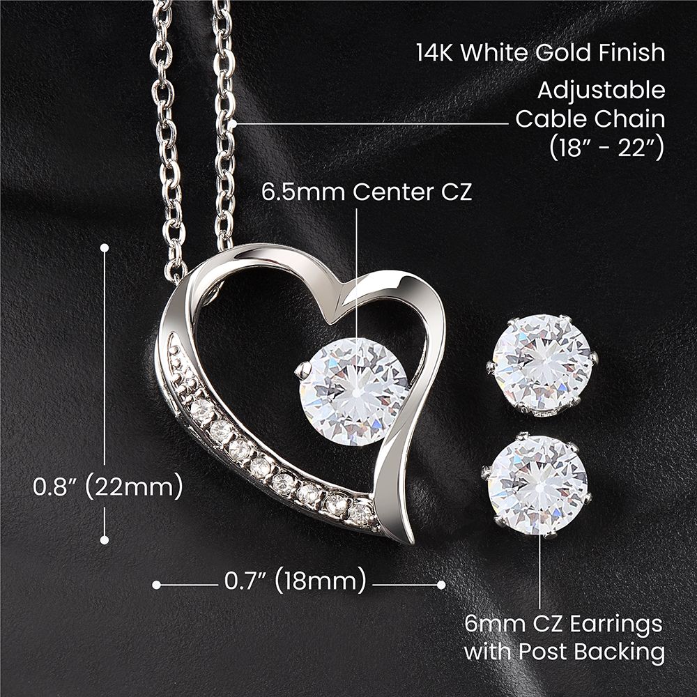 Forever Love CZ Crystal 14K White Gold Finish Necklace & Earring ~1 Timothy 5:8~