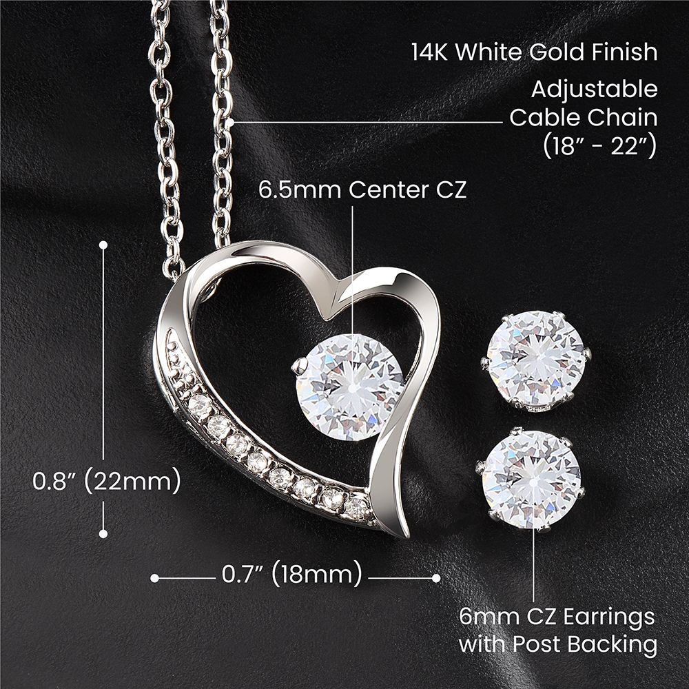 Forever Love CZ Crystal 14K White Gold Finish Necklace & Earring ~Psalm 139:13-14~