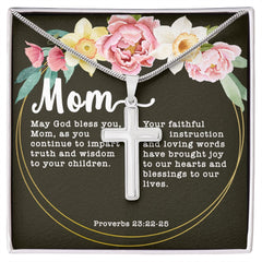 Artisan Crafted Stainless Steel Cross Necklace ~Proverbs 23:22-25~