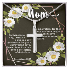 Artisan Crafted Stainless Steel Cross Necklace ~Colossians 3:20~