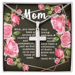 Artisan Crafted Stainless Steel Cross Necklace ~Isaiah 66:13~