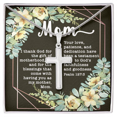 Artisan Crafted Stainless Steel Cross Necklace ~Psalm 127:3~