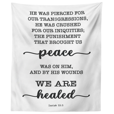 Minimalist Typography Tapestry - With His Stripes, We Are Healed ~Isaiah 53:5~