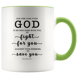 Typography Dishwasher Safe Accent Mugs - The Lord My God Saves Me ~Deuteronomy 20:4~