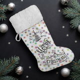 Fluffy Sherpa Lined Christmas Stocking - Merry Christmas (Design: Rainbow Snowflake)