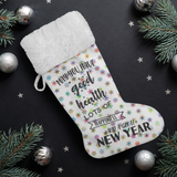 Fluffy Sherpa Lined Christmas Stocking - May You Have Good Health, Lots Of Happiness And A Great New Year (Design: Rainbow Snowflake)