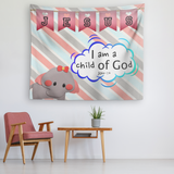 Uplifting Nursery & Kids Room Tapestry - I Am A Child Of God ~John 1:12~ (Design: Elephant)