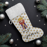 Personalised Name Fluffy Sherpa Lined Christmas Stocking - Wiseman 3 (Design: Gold Star)