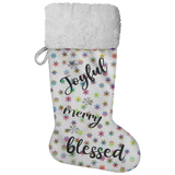 Fluffy Sherpa Lined Christmas Stocking - Joyful Merry Blessed (Design: Rainbow Snowflake)