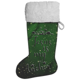 Fluffy Sherpa Lined Christmas Stocking - Jesus Is My Anchor (Design: Green)