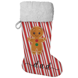 Personalised Name Fluffy Sherpa Lined Christmas Stocking - Gingerbread Man (Design: Candy)