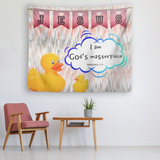 Uplifting Nursery & Kids Room Tapestry - I Am God's Masterpiece ~Ephesians 2:10~ (Design: Ducks)