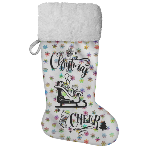 Fluffy Sherpa Lined Christmas Stocking - Christmas Cheer (Design: Rainbow Snowflake)