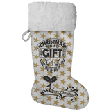 Fluffy Sherpa Lined Christmas Stocking - Christmas Is A Gift Of Infinite Worth (Design: Gold Star)