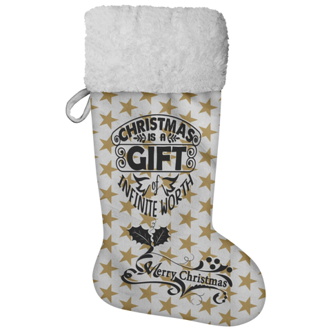 Fluffy Sherpa Lined Christmas Stocking - Christmas Is A Gift Of Infinite Worth (Design: Gold Star)