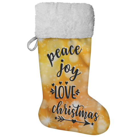 Fluffy Sherpa Lined Christmas Stocking - Peace Joy Love Christmas (Design: Orange)