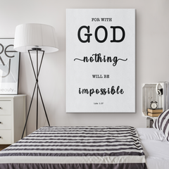 Minimalist Typography Framed Canvas - For With God Nothing Will Be Impossible ~Luke 1:37~