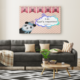 Hope Inspiring Nursery & Kids Bedroom Framed Canvas Wall Art - I Am God's Masterpiece ~Ephesians 2:10~ (Design: Panda 2)