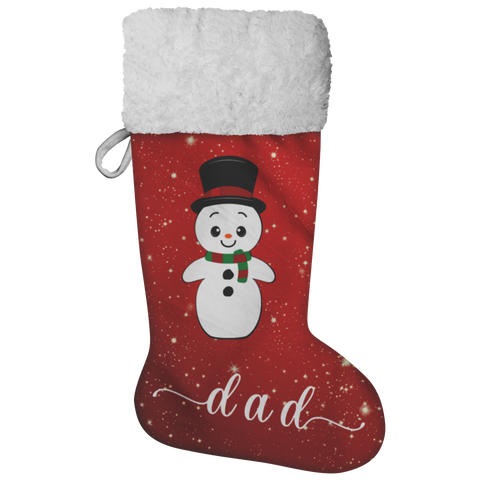 Personalised Name Fluffy Sherpa Lined Christmas Stocking - Snowman (Design: Red)