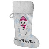 Personalised Name Fluffy Sherpa Lined Christmas Stocking - Snow Woman (Design: Blue Snowflake)
