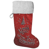 Fluffy Sherpa Lined Christmas Stocking - Merry Christmas (Design: Rainbow Red)