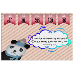 Hope Inspiring Nursery & Kids Bedroom Framed Canvas Wall Art - Christ Strengthens Me ~Philippians 4:13~ (Design: Panda 2)
