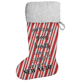 Fluffy Sherpa Lined Christmas Stocking - May You Have Good Health, Lots Of Happiness And A Great New Year (Design: Candy)