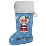 Personalised Name Fluffy Sherpa Lined Christmas Stocking - Mrs Claus (Design: Blue)