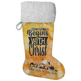 Fluffy Sherpa Lined Christmas Stocking - Christmas Begins With Christ (Design: Orange)