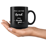 Typography Dishwasher Safe Black Mugs - The Lord Who Heals You ~Exodus 15:26~