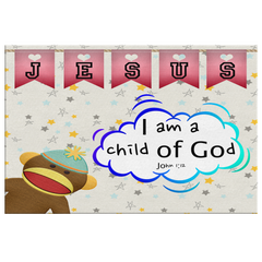 Hope Inspiring Nursery & Kids Bedroom Framed Canvas Wall Art - I Am A Child Of God ~John 1:12~ (Design: Monkey)