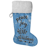 Fluffy Sherpa Lined Christmas Stocking - Peace Joy Love Christmas (Design: Blue)