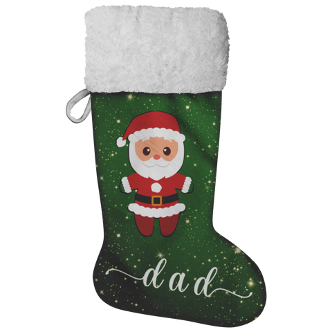 Personalised Name Fluffy Sherpa Lined Christmas Stocking - Santa (Design: Green)