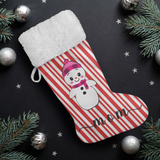Personalised Name Fluffy Sherpa Lined Christmas Stocking - Snow Woman (Design: Candy)
