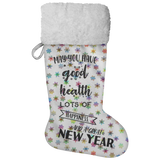 Fluffy Sherpa Lined Christmas Stocking - May You Have Good Health, Lots Of Happiness And A Great New Year (Design: Rainbow Snowflake)