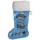Fluffy Sherpa Lined Christmas Stocking - The Most Wonderful Time Of The Year (Design: Blue)