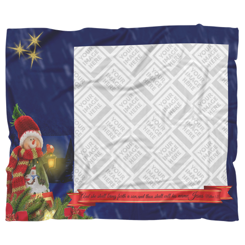 Personalized Christmas Super Comfort Fleece Blanket - Jesus Saves His People ~Matthew 1:21~ (Design: Snowman 2)