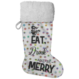 Fluffy Sherpa Lined Christmas Stocking - Eat Drink And Be Merry (Design: Rainbow Snowflake)
