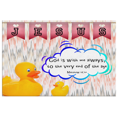 Hope Inspiring Nursery & Kids Bedroom Framed Canvas Wall Art - God Is With Me Always ~Matthew 28:20~ (Design: Duck)