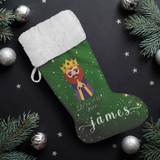 Personalised Name Fluffy Sherpa Lined Christmas Stocking - Wiseman 3 (Design: Green)